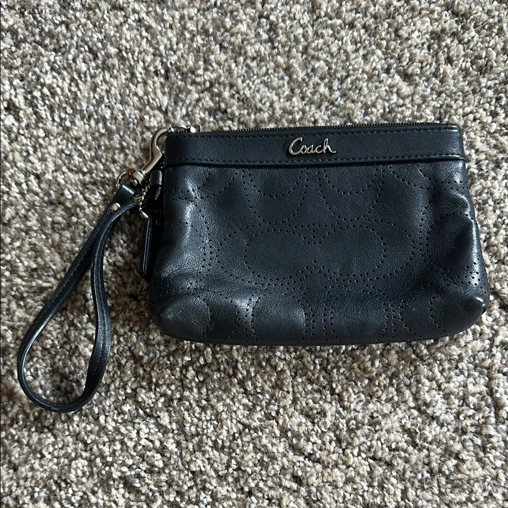Coach Signature Black Leather Wristlet Coin Purse - NEW Never Used